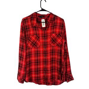 Sanctuary Red Plaid Long Sleeve Collared Button Down Shirt Women Sz S